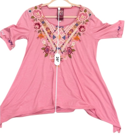 Johnny Was JWLA embroidered handkerchief hem tunic T-shirt pink small - Picture 6 of 9